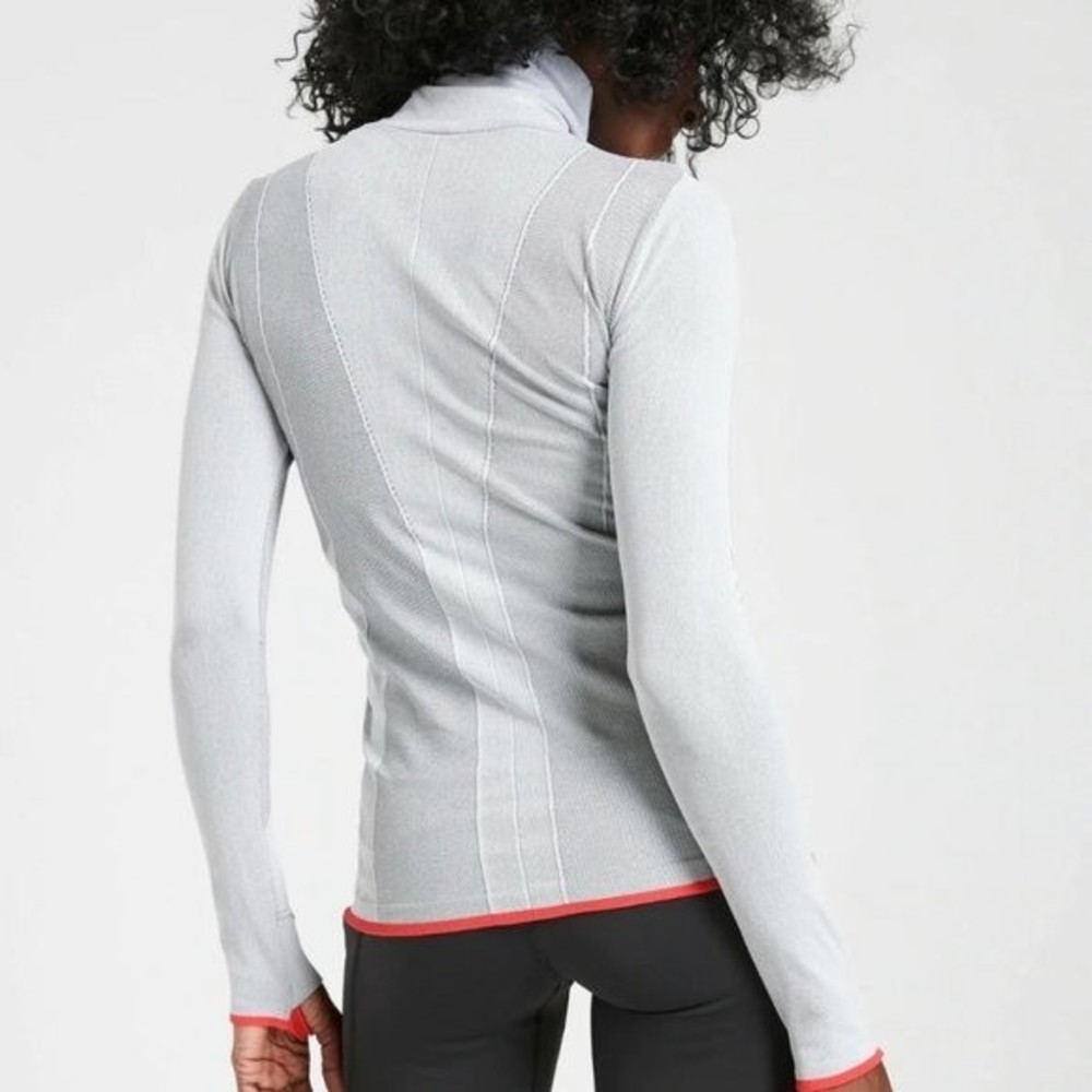 Athleta Light Gray Long Sleeve Tee with Red Trim - Picture 5 of 8